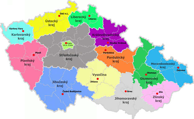 Регионы Чехии. Карта