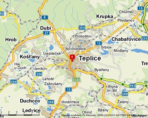 Город Теплице на карте Чехии